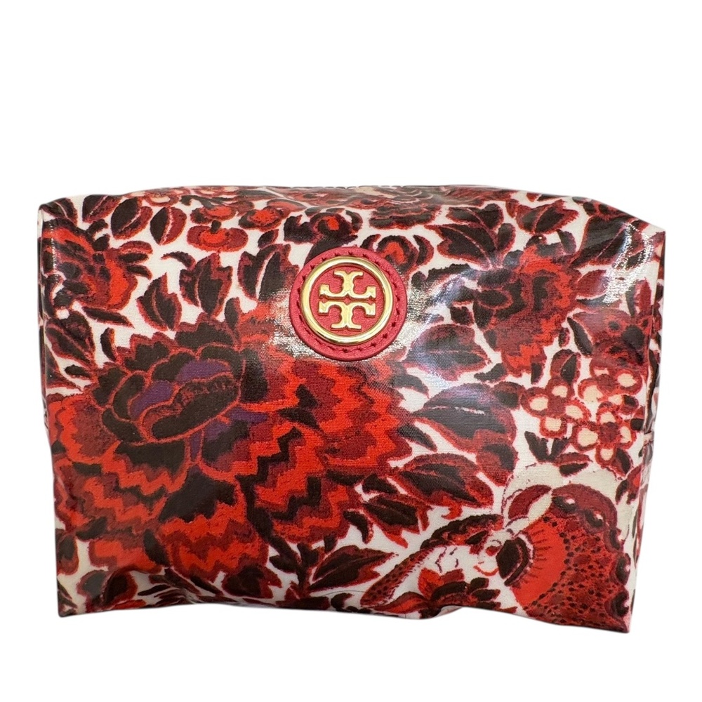 Tory Burch red floral cosmetic clutch